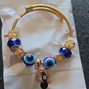 Gold and Blue Evil Eye Charm Bracelet